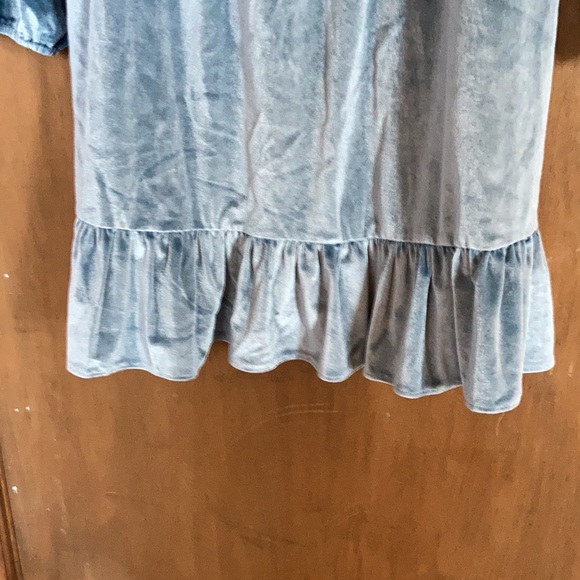 Offer $20 LC Lauren Conrad smocked flounce hem velvet dress duller blue size L - Picture 11 of 17